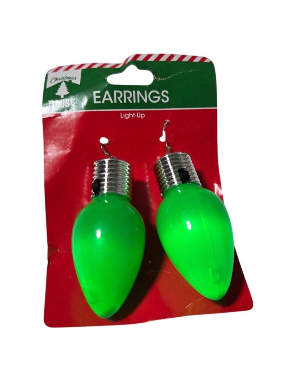 Christmas House LIght Up Green Bulb Earrings Holiday Festive 3 Flashing Modes